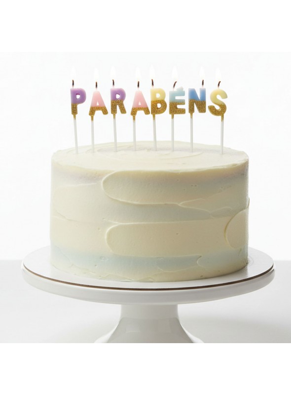 Vela de Aniversário Parabéns Pastel com Dourado Silver Festas