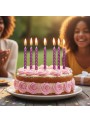 Velas de Bolo Aniversário Espiral Rosa Metalizado – 8 unidades