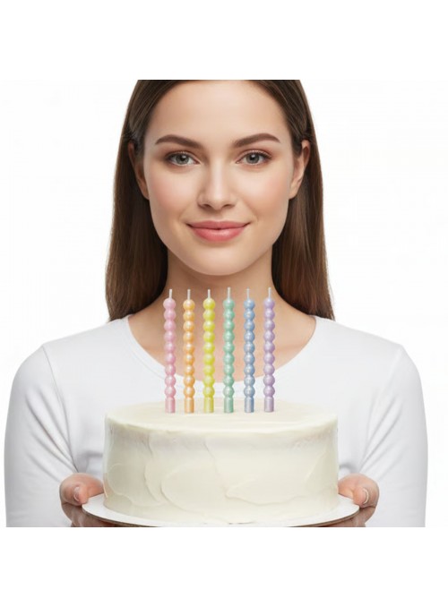 Vela De Aniversário Palito Espiral Bolinhas Candy Colors 6un