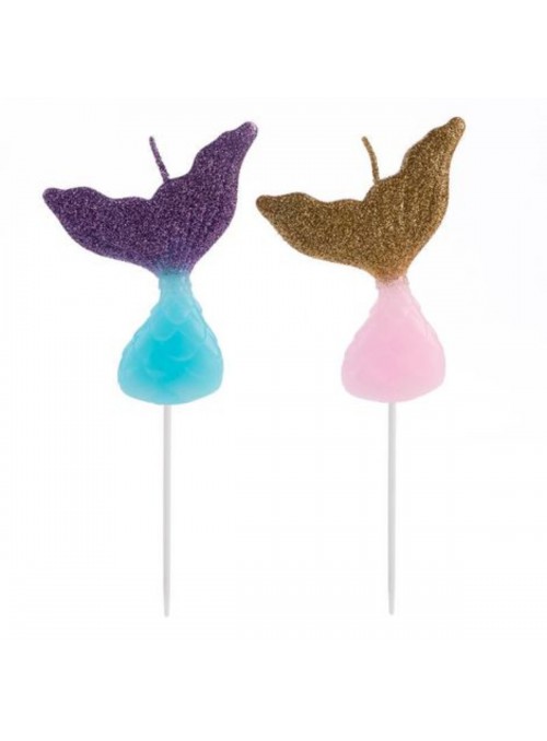 Vela Cauda De Sereia Pequena Sereia C/ 2 Un Silver Festa