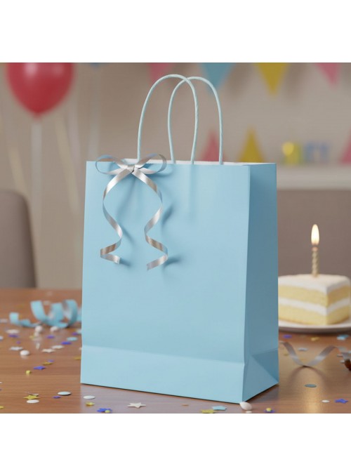 Sacola De Papel Azul Claro 22x16,5cm 10 Unidades Lembrancinha
