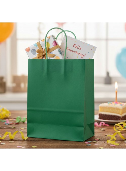 Sacola De Papel Verde 22x16,5cm 10 Unidades Lembrancinha