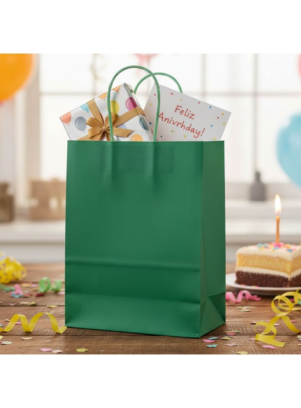 Sacola De Papel Verde 22x16,5cm 10 Unidades Lembrancinha