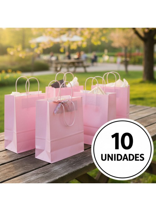 Sacola De Papel Rosa Claro 22x16,5cm 10 Unidades Lembrancinha