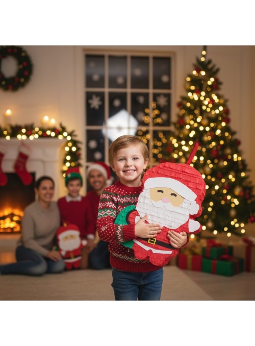 Pinhata Papai Noel com Bastão, Máscara e Confetes Bam Festas Boutique de Festas