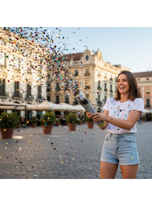 Lança Confetes Papel Colorido Metalizado 30cm Silver Festas