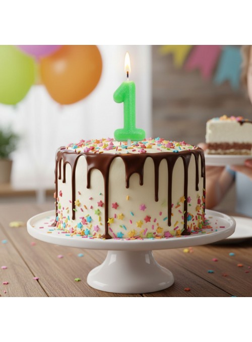 Vela de Aniversário Número 1 Verde Neon 6cm Silver Festas