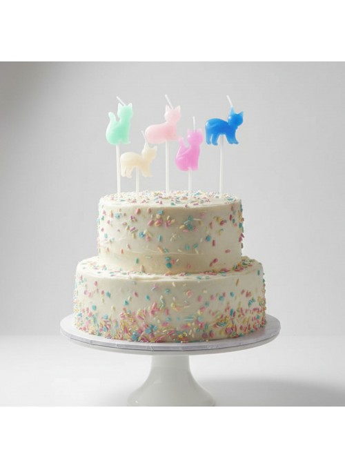 Vela de Aniversário Festa Gatinhos Gatos Candy Colors 5 Unidades Silver Festas