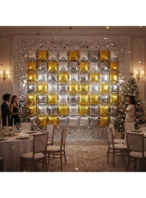 Balão Quadrado 46cm Painel Com 20 Uni Prata E Dourado