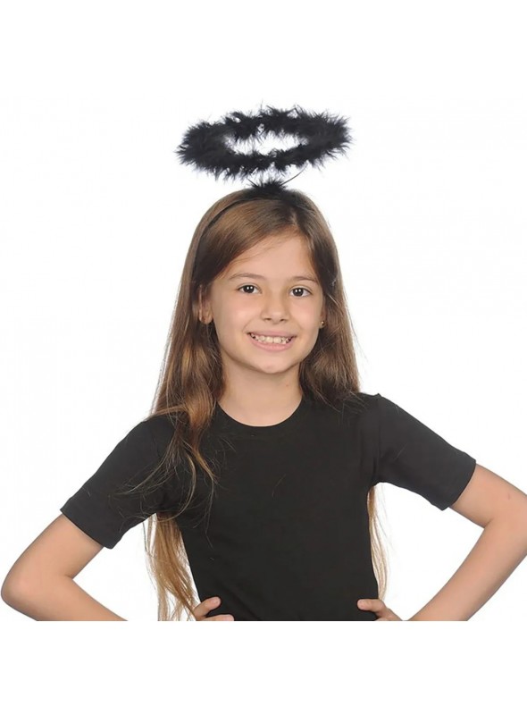Tiara de Anjo Preto com Auréola Fantasia Arco Festa