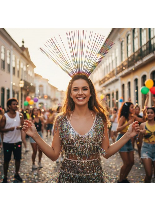 Adereço Tiara Carnaval Tiras Metalizadas Coloridas Brilhante