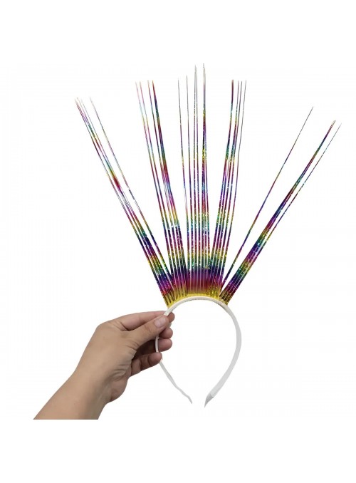Adereço Tiara Carnaval Tiras Metalizadas Coloridas Brilhante