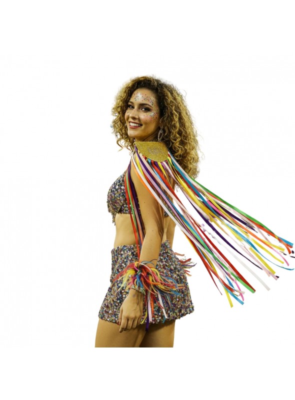 Ombreiras de Fios Metalizados Coloridos 12x60cm O Par Adereços de Carnaval