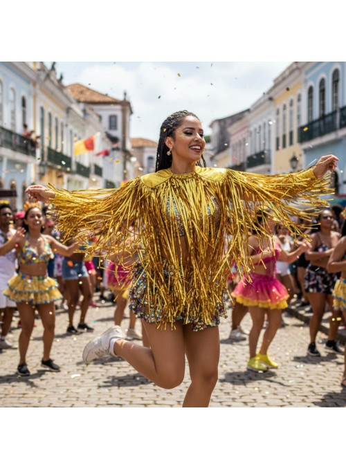 Ombreiras de Fios Metalizados Dourado 10x65cm O Par Adereços de Carnaval