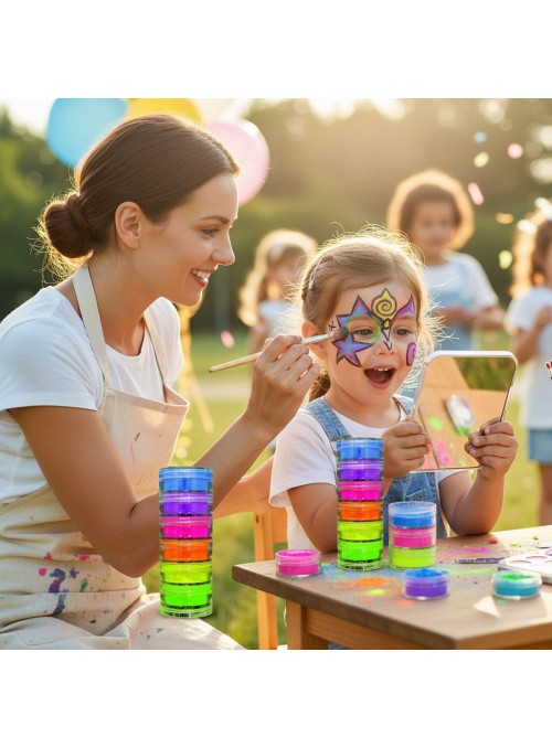 Tinta Em Pó Cores Neon Com Pincel 5cores Maquiagem Artística