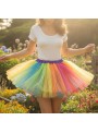 Saia Tutu de Tule Multicolorida com Brilho 40cm Adulto Fantasia Carnaval