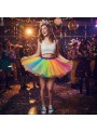 Saia Tutu de Tule Multicolorida com Brilho 40cm Adulto Fantasia Carnaval