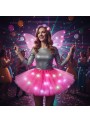 Saia Tutu de Tule Rosa Pink com Led e Brilho 30cm Adulto Fantasia Carnaval