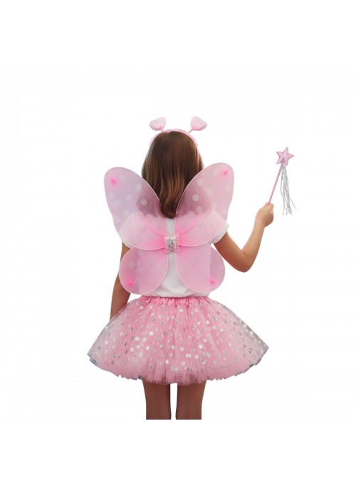 Fantasia Infantil Borboleta Rosa Com 4 Peças 3 A 10 Anos