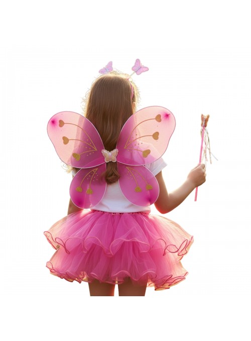 Fantasia Infantil Borboleta Rosa Com 4 Peças 3 A 10 Anos
