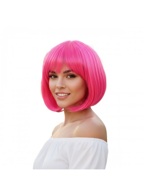 Peruca Sintética Chanel Pink Carnaval Festa Fantasia 29cm