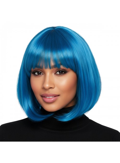 Peruca Sintética Chanel Azul Carnaval Festa Fantasia 29cm