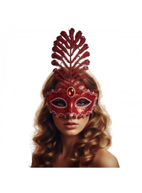 Máscara de Festa Decorada Realeza Vermelha Adereços de Carnaval