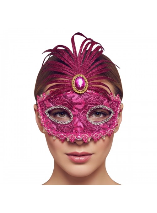 Máscara de Festa Decorada Realeza Pink Adereços de Carnaval