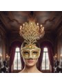 Máscara de Festa Decorada Realeza Dourada Adereços de Carnaval