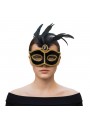 Máscara Encanto Preta E Dourada Com Penas Carnaval