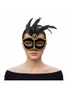 Máscara Encanto Preta E Dourada Com Penas Carnaval