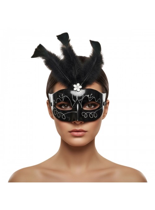 Máscara De Carnaval Veneziana Preta Com Penas Carnaval