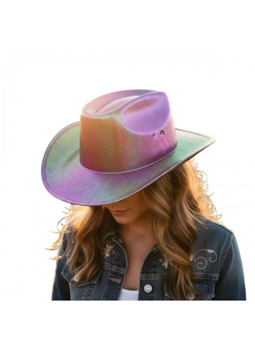 Chapéu Cowgirl Nacarado Furta-cor Rosa Pink Rodeio Carnaval