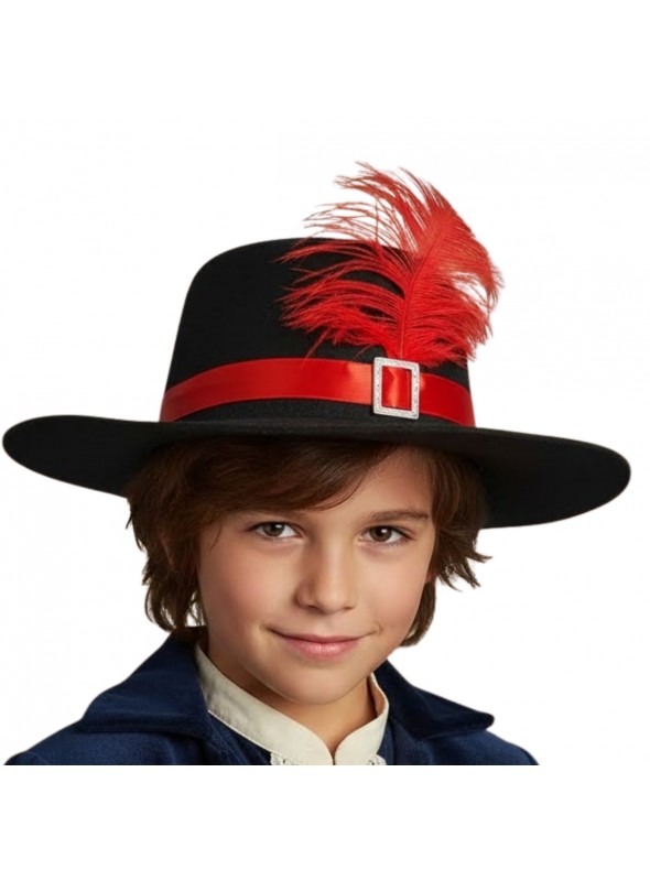 Chapéu Infantil Preto Mosqueteiro Gato De Botas Carnaval