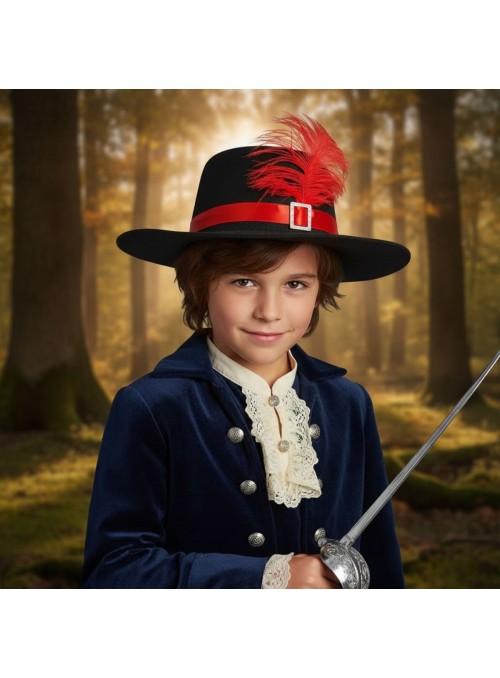 Chapéu Infantil Preto Mosqueteiro Gato De Botas Carnaval