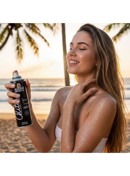Spray Glitter para Cabelo e Corpo Prata 135ml Carnaval