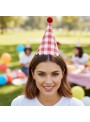 Chapéu de Aniversário Chapeuzinho Xadrez Vermelho Mesa Festa 5 Unidades
