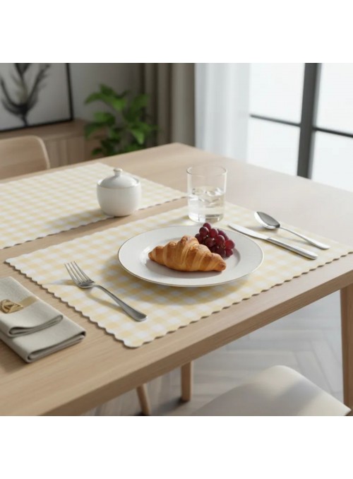 Jogo Americano Xadrez Aveia Amarelo Candy Reutilizável 5 Unidades Mesa Festa