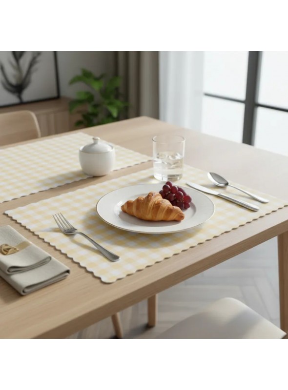 Jogo Americano Xadrez Aveia Amarelo Candy Reutilizável 5 Unidades Mesa Festa