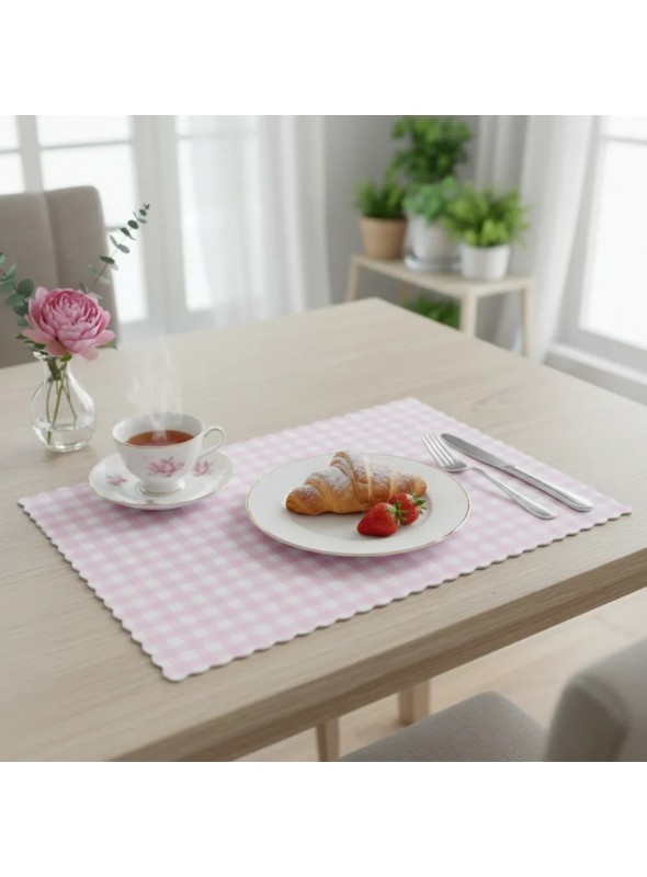 Jogo Americano Xadrez Rosa Candy Reutilizável 5 Unidades Mesa Festa