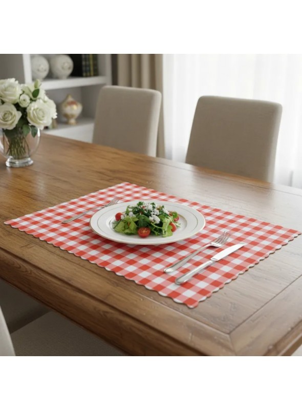 Jogo Americano Xadrez Vermelho Reutilizável 5 Unidades Mesa Festa