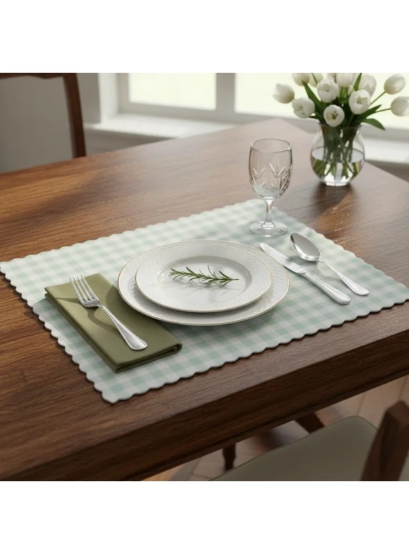 Jogo Americano Xadrez Verde Chá 32cm Reutilizável 5 Unidades