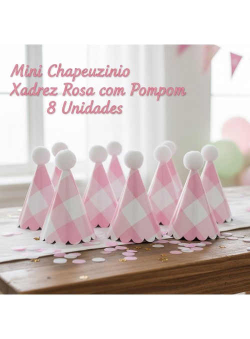 Mini Chapeuzinho Xadrez Rosa Claro Para Doces 4,5cm 8 Unid