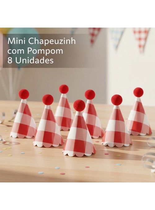 Mini Chapeuzinho Xadrez Vermelho para Doces e Decoração 4,5cm 8 Unidades