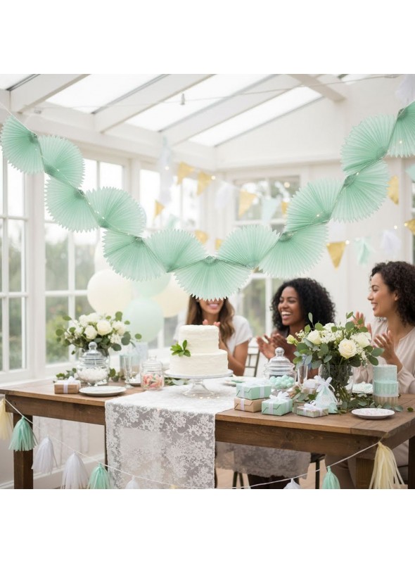 Guirlanda Leque de Papel de Seda Verde Menta 1,5m 1 Unidade