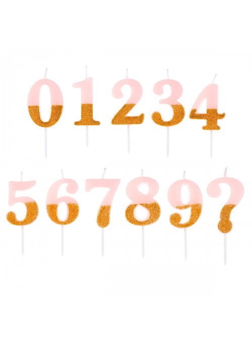 Vela De Aniversário Número 6 Rosa Com Glitter Dourado 8,5cm