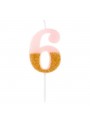 Vela De Aniversário Número 6 Rosa Com Glitter Dourado 8,5cm