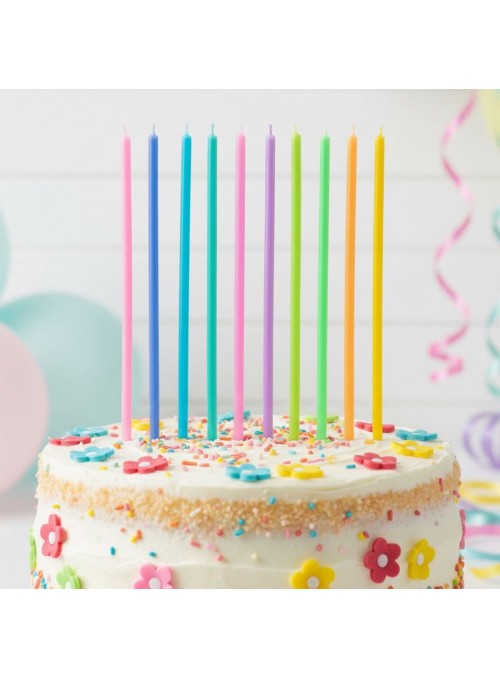 Vela de Aniversário Palito Gigante Colorida 15cm Silver Festas 10 Unidades