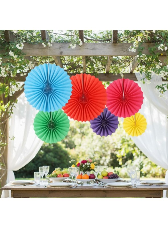 Leque de Papel Decorativo Colorido Happy Kit 6 Unidades