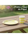 Prato e Copo de Papel Listras Amarelo 10 Unidades de Cada